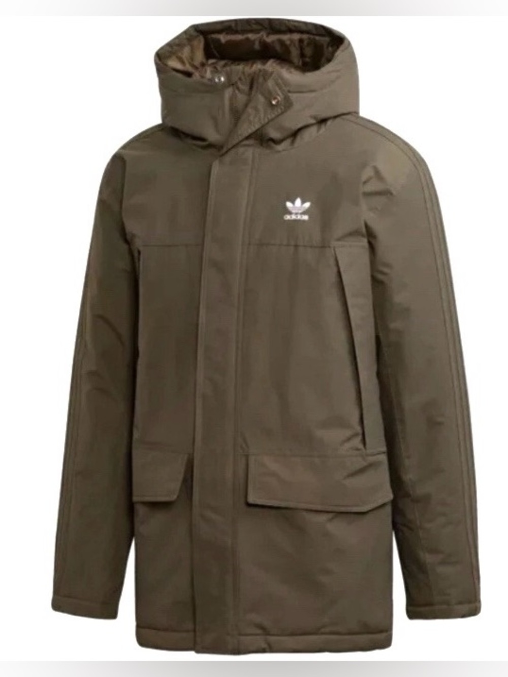 Adidas Originals Men's Olive Green Full Zip Padded Hooded Parka Jacket Small